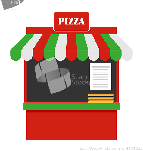 Image of Showcase of Sale of Pizza, Stall, Marketplace Isolated