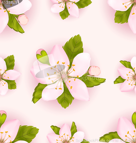 Image of Seamless Pattern with Cherry Flowers, Repeating Romantic Backdro