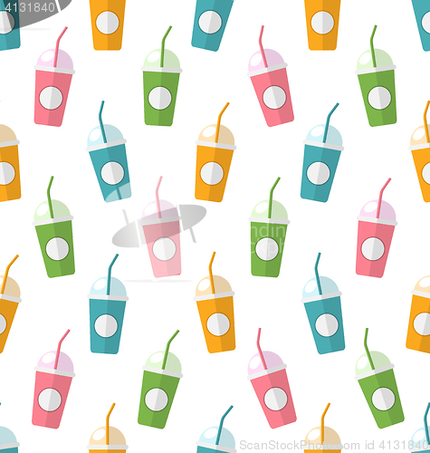 Image of Seamless Pattern with Colorful Set of Milkshakes with Straws