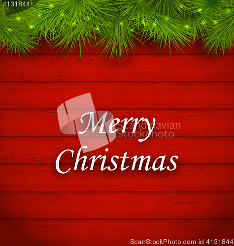 Image of Christmas Wooden Background with Fir Twigs