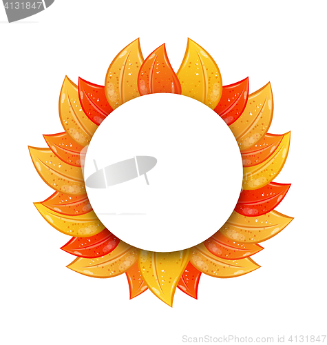 Image of Autumn Blank Frame with Colorful Leaves, Isolated on White Background