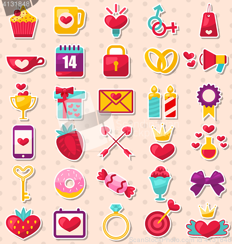 Image of Set of Modern Flat Design Icons for Valentine\'s Day and Wedding