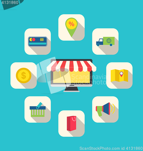 Image of Flat Icons of E-commerce Shopping Symbols
