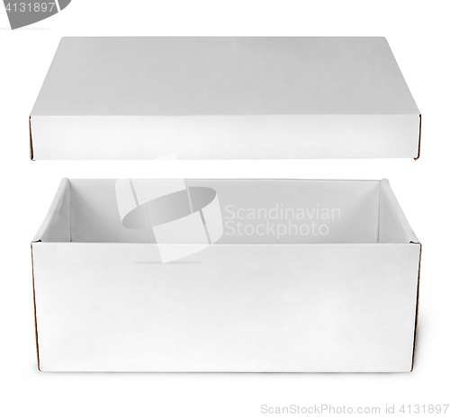 Image of Open empty white box with lid