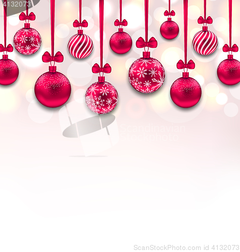 Image of Christmas Pink Glassy Balls with Bow Ribbon