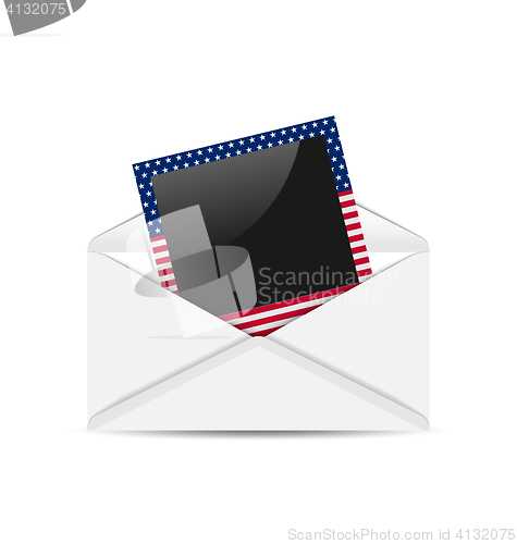 Image of Open envelope with photo frame in US national colors for Indepen