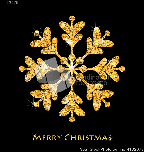 Image of Golden Merry Christmas Sparkle Snowflakes