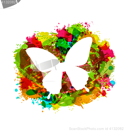 Image of Simple White Butterfly on Colorful Grunge Damage Frame