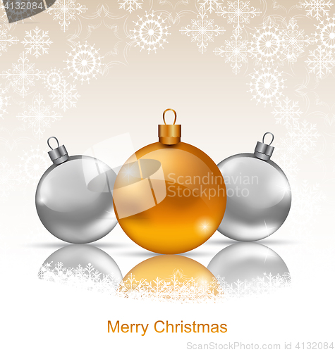 Image of Holiday Background with Christmas Balls and Snowflakes