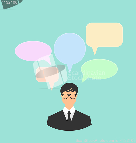 Image of Business man thinking, many thoughts