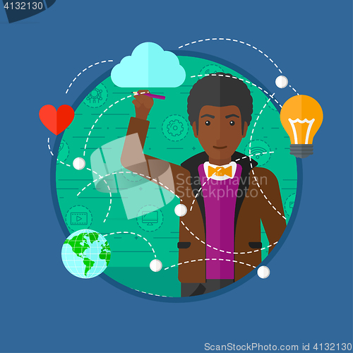 Image of Man writing cloud computing on virtual screen.