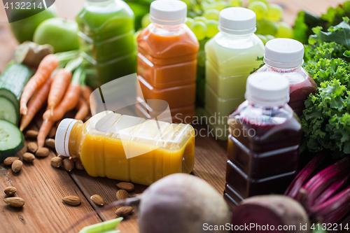 Image of bottles with different fruit or vegetable juices