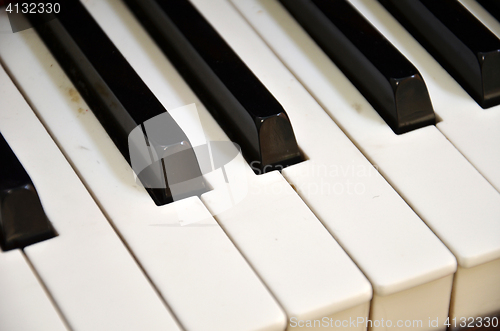 Image of Top view of  old grunge piano keyboard