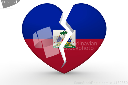 Image of Broken white heart shape with Haiti flag