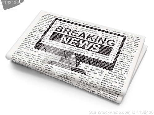 Image of News concept: Breaking News On Screen on Newspaper background