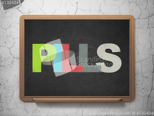 Image of Healthcare concept: Pills on School board background