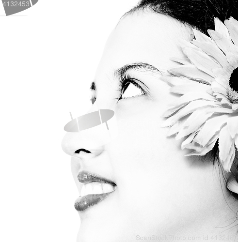 Image of Face Of A Pretty Young Girl In Black And White