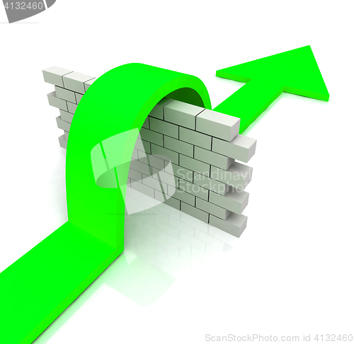 Image of Green Arrow Over Wall Means Overcome Obstacles