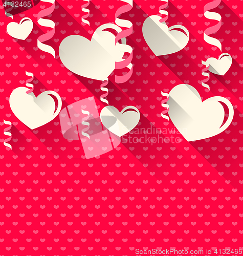 Image of Valentines Day background with paper hearts and serpentine, tren