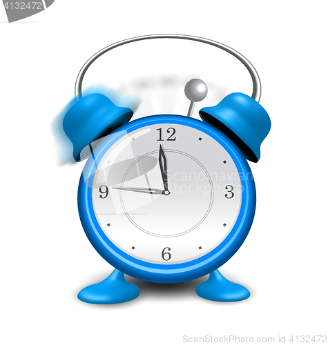 Image of Blue alarm clock close up, isolated on white background