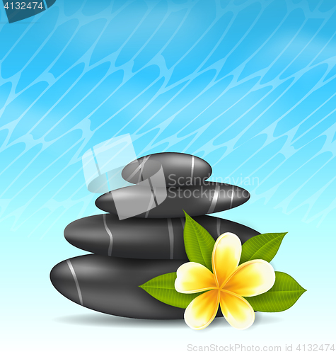 Image of Natural background with frangipani flower (plumeria) and pyramid