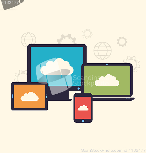 Image of Concept of cloud service and mobile devices, trendy flat style