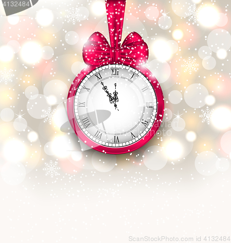 Image of New Year Midnight Sparkling Background with Clock