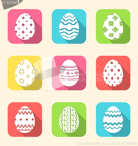 Image of Flat icon of Easter ornate eggs, long shadow style