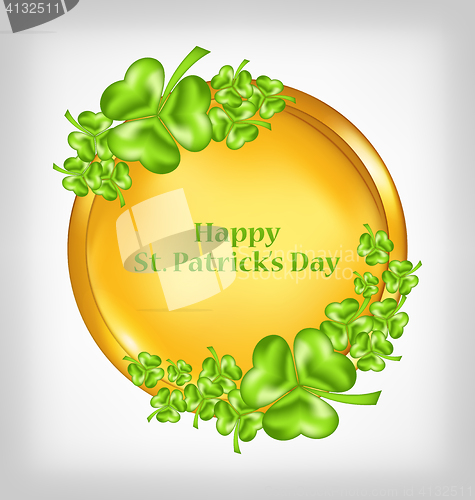Image of golden coin with shamrocks. St. Patrick\'s Day symbol 