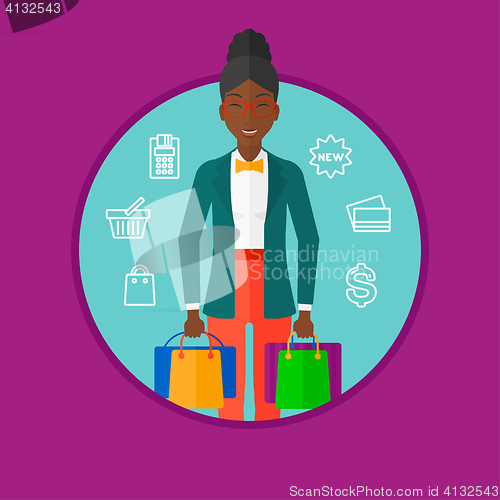 Image of Happy woman with shopping bags vector illustration
