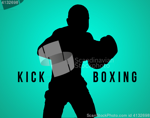 Image of The silhouette of young man kickboxing on black