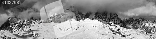 Image of Black and white panoramic view on Mounts Ushba and Chatyn