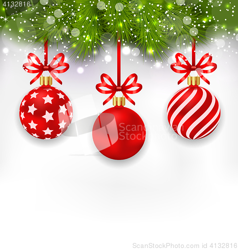 Image of Wallpaper with Fir Twigs and Red Glassy Balls