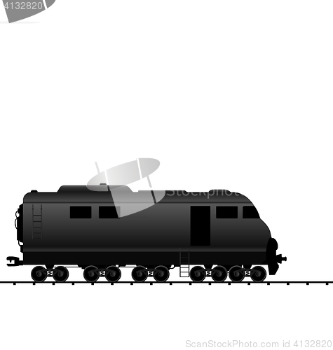 Image of Illustration powered locomotive railroad train, black transporta