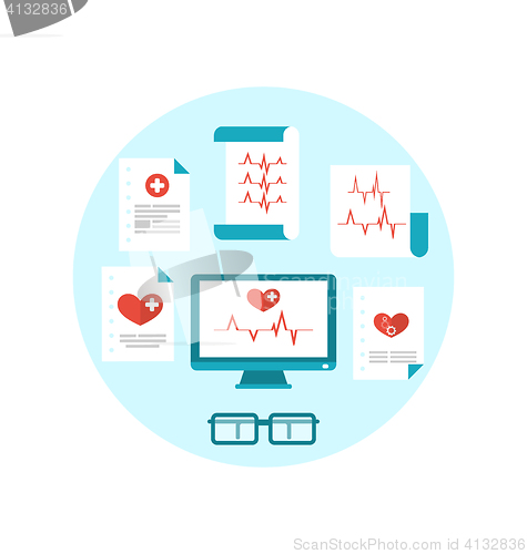 Image of Set modern flat medical icons with paper documents with electroc