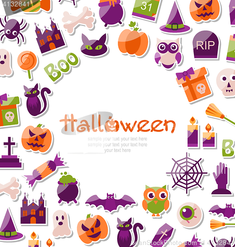 Image of Halloween Card. Set of Bright Signs, Icons and Objects