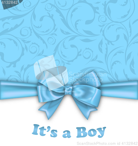 Image of Boy Baby Shower Invitation Card with Blue Bow Ribbon