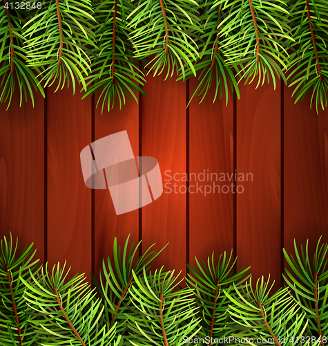 Image of Holiday Wooden Background with Fir Branches