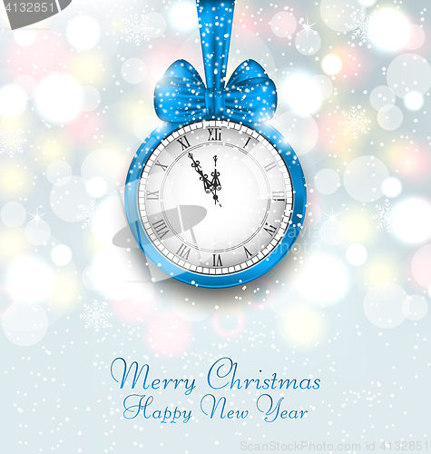 Image of New Year Midnight Shimmering Background with Clock