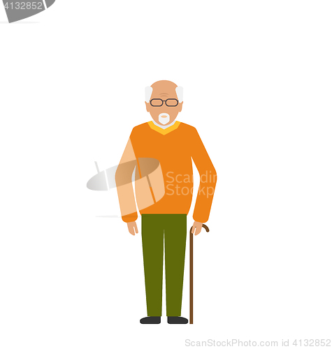 Image of Old Disabled Man with Stick Crutch