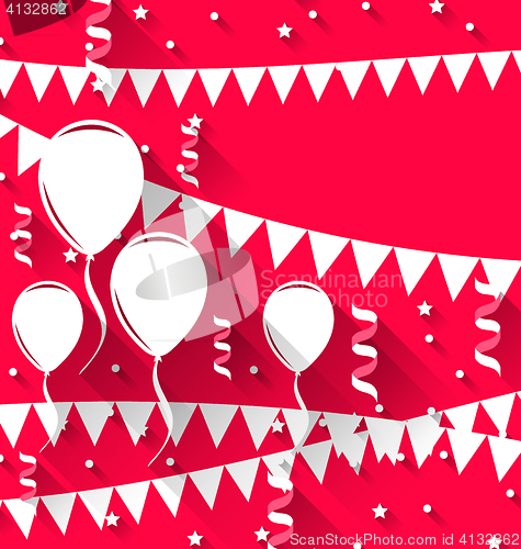 Image of Happy birthday background with balloons and hanging pennants, tr