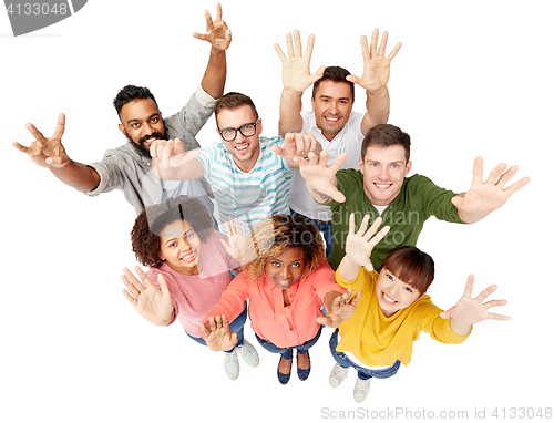 Image of international group of happy smiling people