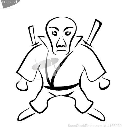 Image of Sketch of Character Ninja, Isolated on White Background, Hand-dr