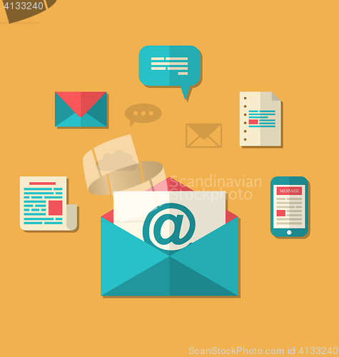 Image of Concept of email marketing - newsletter and subscription, flat t