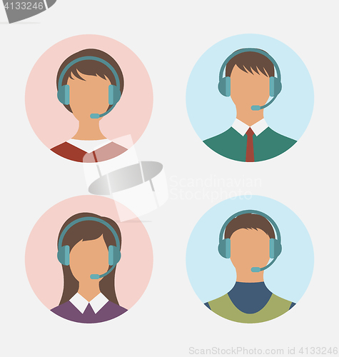 Image of Icons of call center operator with man and woman are featureless