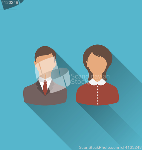 Image of Male and female user avatars. Flat icons with long shadow
