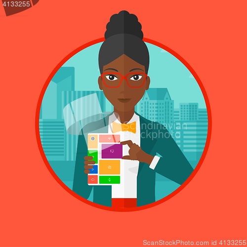 Image of Woman with modular phone vector illustration.