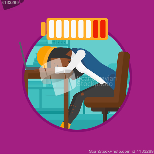 Image of Woman sleeping at workplace vector illustration.