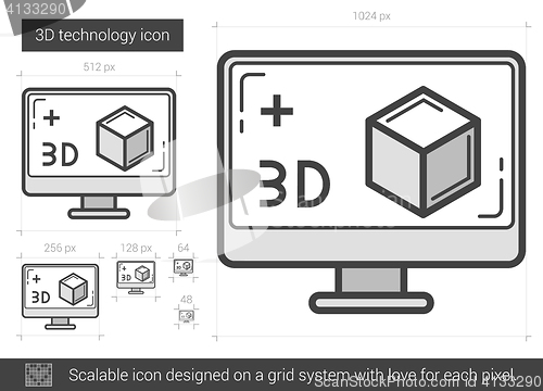 Image of Three d technology line icon.