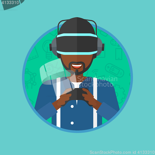 Image of Man wearing virtual reality headset.